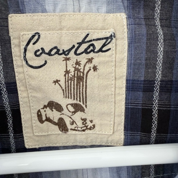 Coastal Shirt Mens Large Blue Black Plaid‎ Western Snap Button Chest Pockets - Picture 3 of 4